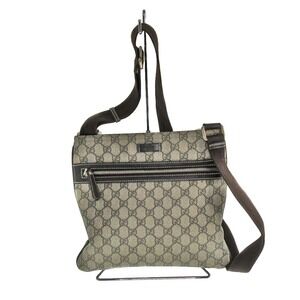 GUCCI Shoulder Bag GG Plus Flat Messenger Handbag Beige Brown